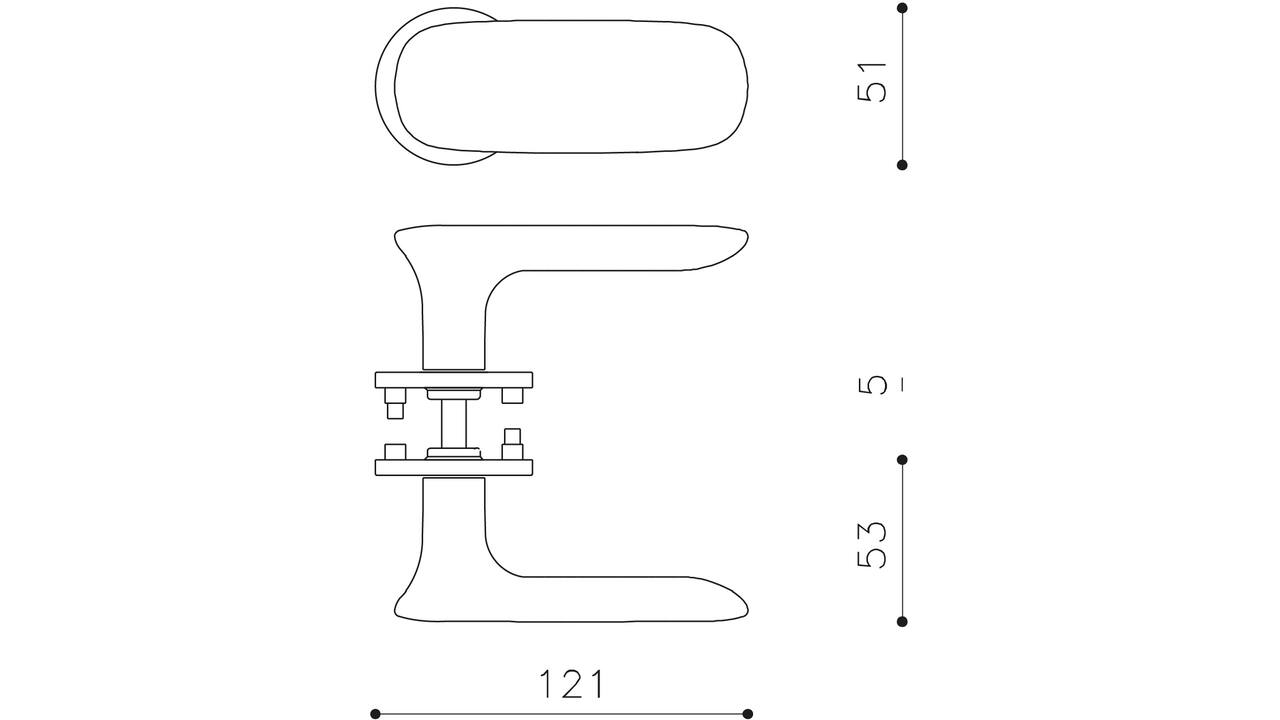 Olivari deurkruk Conca + ronde geveerde rozet 51x5mm met nokken en doorgaande bevestiging Brons mat titaan PVD