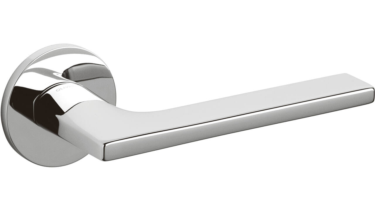 Olivari deurkruk Lotus + ronde geveerde rozet 51x5mm met nokken en doorgaande bevestiging Chroom