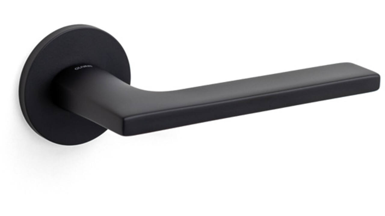 Olivari deurkruk Lotus + ronde geveerde rozet 51x5mm met nokken en doorgaande bevestiging mat zwart