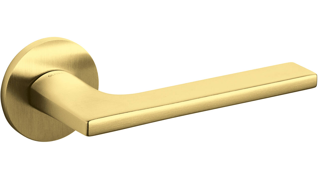 Olivari deurkruk Lotus + ronde geveerde rozet 51x5mm met nokken en doorgaande bevestiging Messing mat titaan PVD