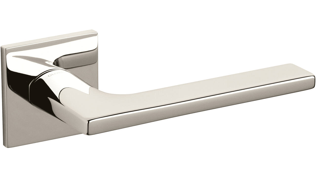 Olivari deurkruk Lotus Q + vierkant geveerde rozet 51x5mm met nokken en doorgaande bevestiging Nikkel titaan PVD
