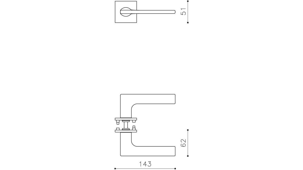 Olivari deurkruk Lotus Q + vierkante geveerde rozet 51x5mm opschroevende bevestiging RVS mat titaan PVD