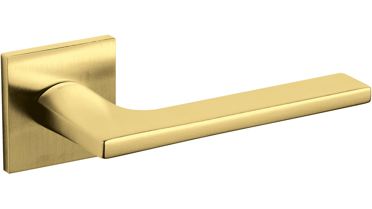 Olivari deurkruk Lotus Q + vierkante geveerde rozet 51x5mm opschroevende bevestiging messing mat titaan PVD