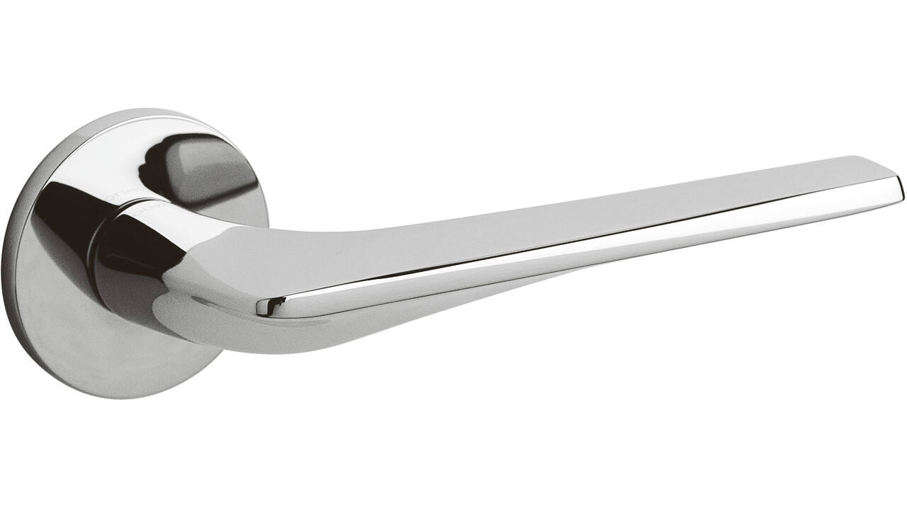 Olivari deurkruk Twist + ronde geveerde rozet 51x5mm met nokken en doorgaande bevestiging Chroom