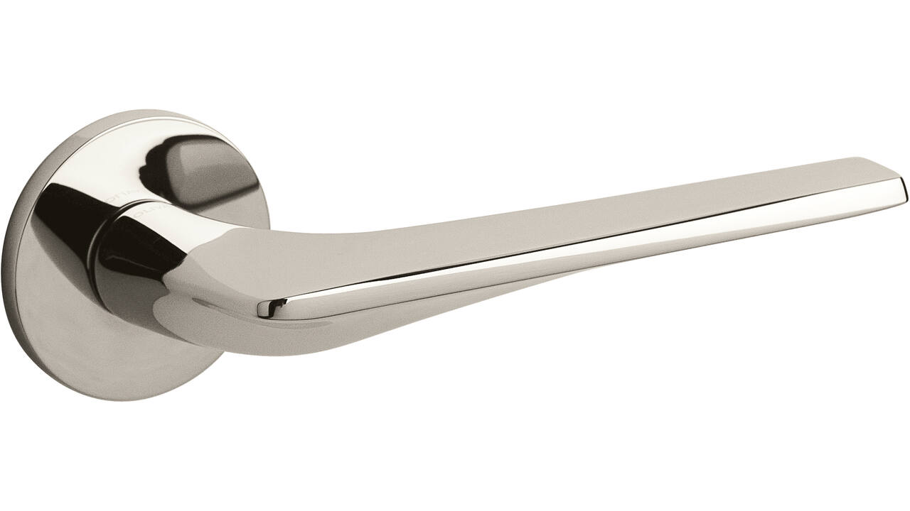 Olivari deurkruk Twist + ronde geveerde rozet 51x5mm met nokken en doorgaande bevestiging Nikkel titaan PVD