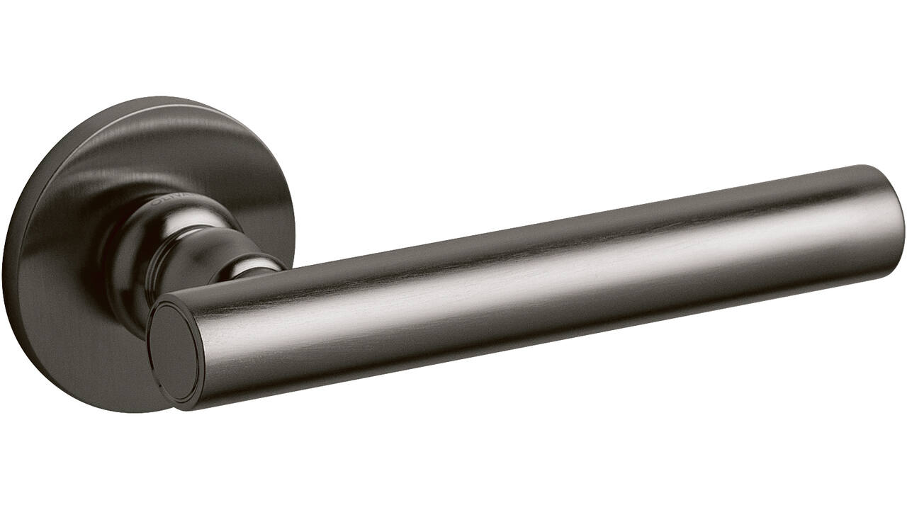 Olivari deurkruk Dolce Vita + geveerde rozet Ø51x5mm met nokken en doorgaande bevestiging Antraciet mat titaan PVD