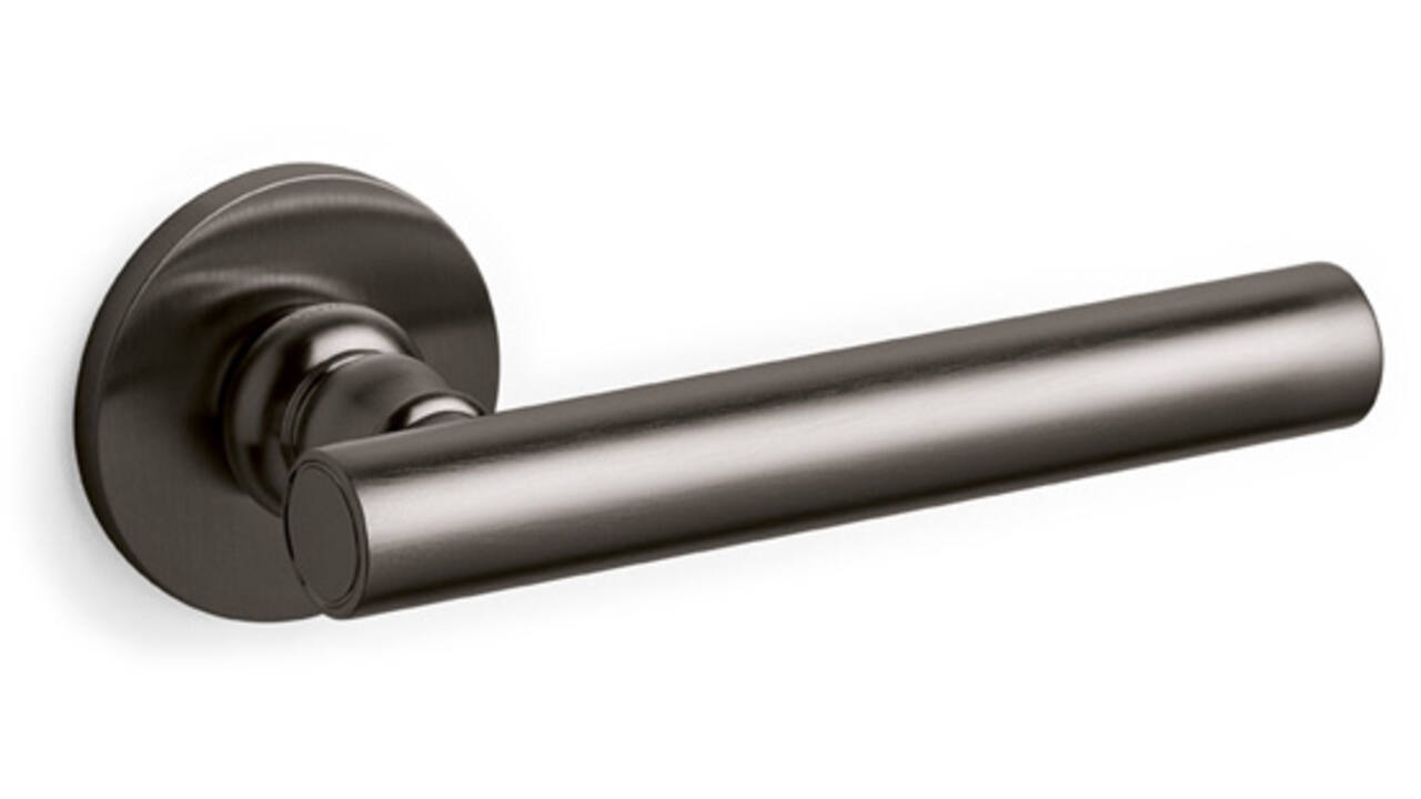 Olivari deurkruk Dolce Vita + ronde geveerde rozet 51x5mm opschroevende bevestiging Antraciet mat titaan PVD