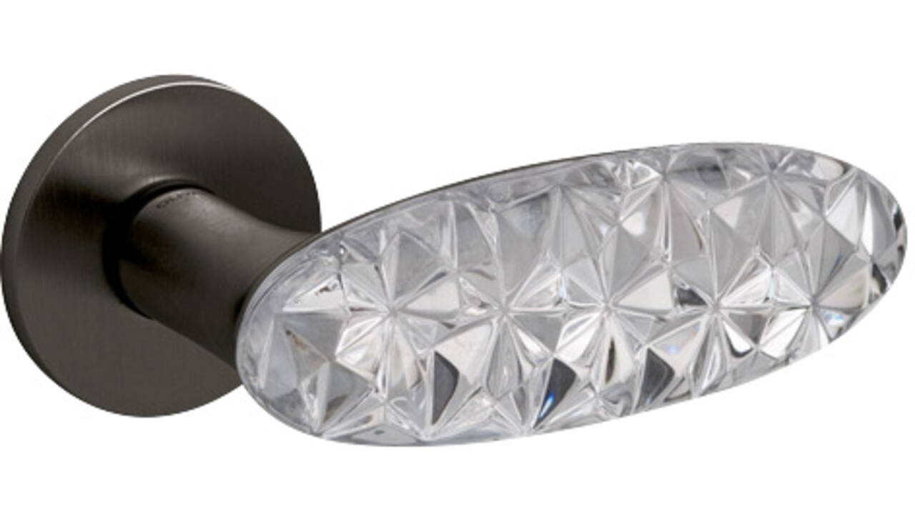 Olivari deurkruk Crystal Diamond + rond geveerde rozet 51x5mm Antraciet mat titaan PVD + diamond