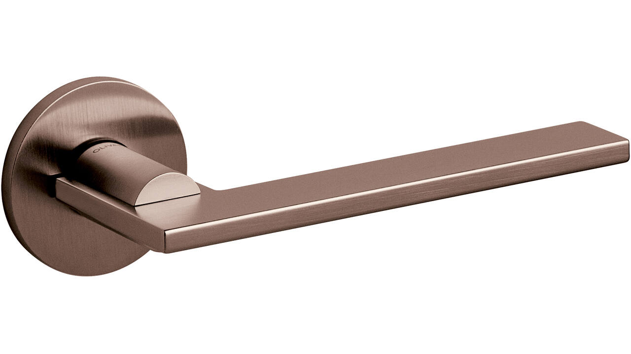 Olivari deurkruk Open + ronde geveerde rozet 51x5mm met nokken en doorgaande bevestiging Brons mat titaan PVD
