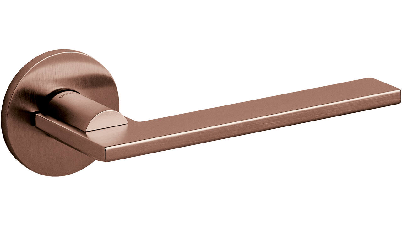 Olivari deurkruk Open + ronde geveerde rozet 51x5mm met nokken en doorgaande bevestiging Koper mat titaan PVD