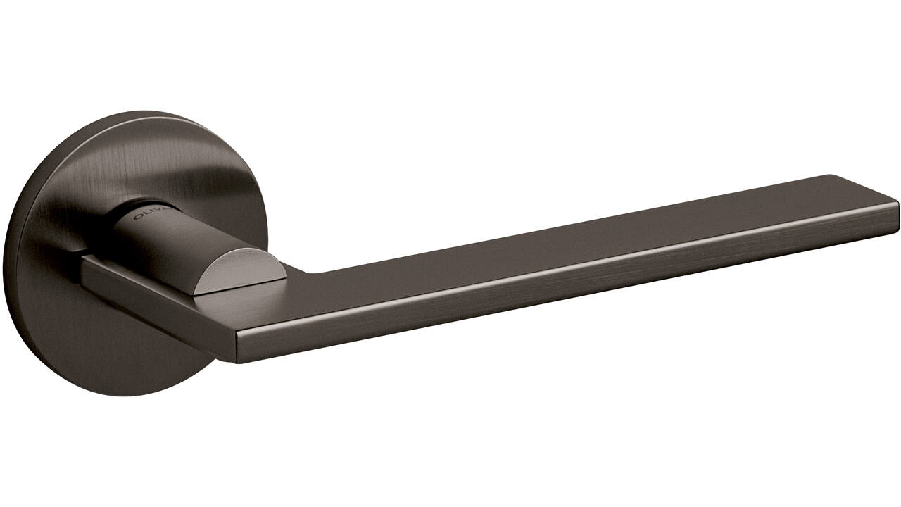 Olivari deurkruk Open + ronde geveerde rozet 51x5mm met nokken en doorgaande bevestiging Antraciet mat titaan PVD