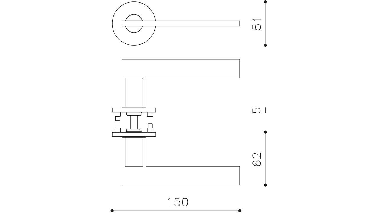 Olivari deurkruk Open + ronde geveerde rozet 51x5mm met nokken en doorgaande bevestiging Antraciet mat titaan PVD