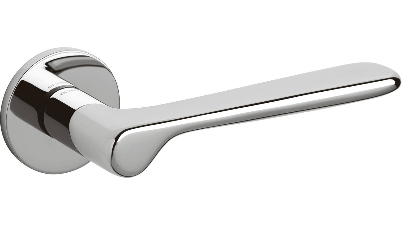 Olivari deurkruk Plume + geveerde rozet Ø51x5mm met nokken en doorgaande bevestiging chroom