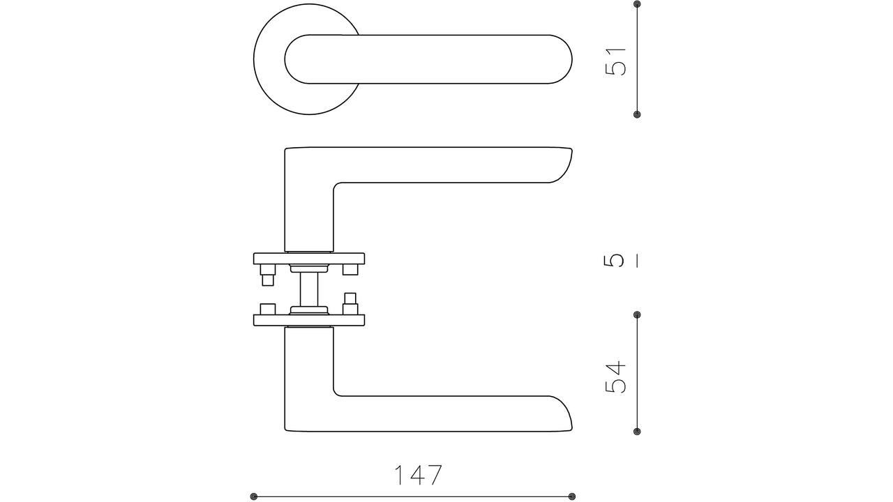 Olivari deurkruk Icona + ronde geveerde rozet 51x5mm met nokken en doorgaande bevestiging Chroom