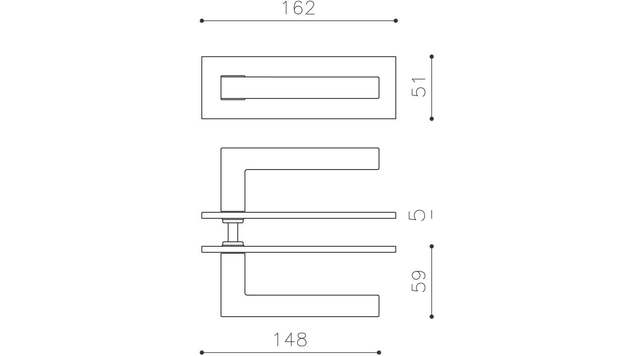 Olivari Deurkruk ABC + rechthoekig geveerd schild 162x51mm met doorgaande bevestiging RVS mat titaan PVD