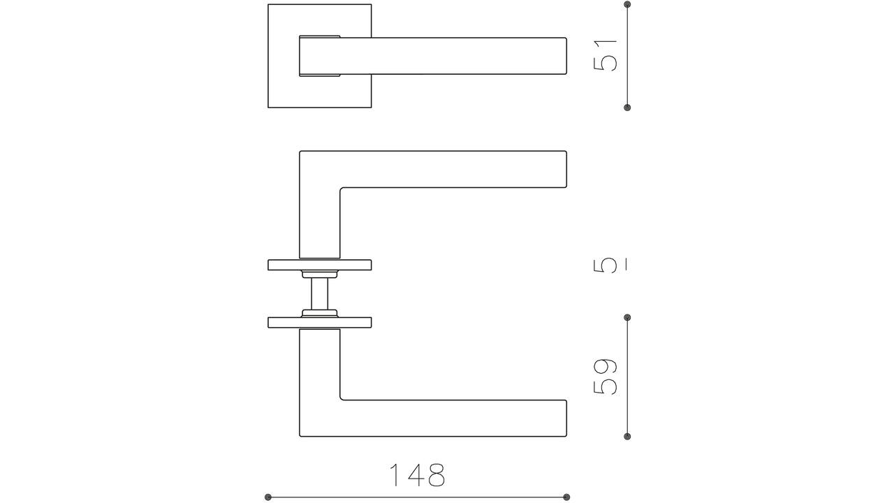 Olivari deurkruk ABC + vierkant geveerde rozet 51x5mm met nokken en doorgaande bevestiging RVS mat titaan PVD