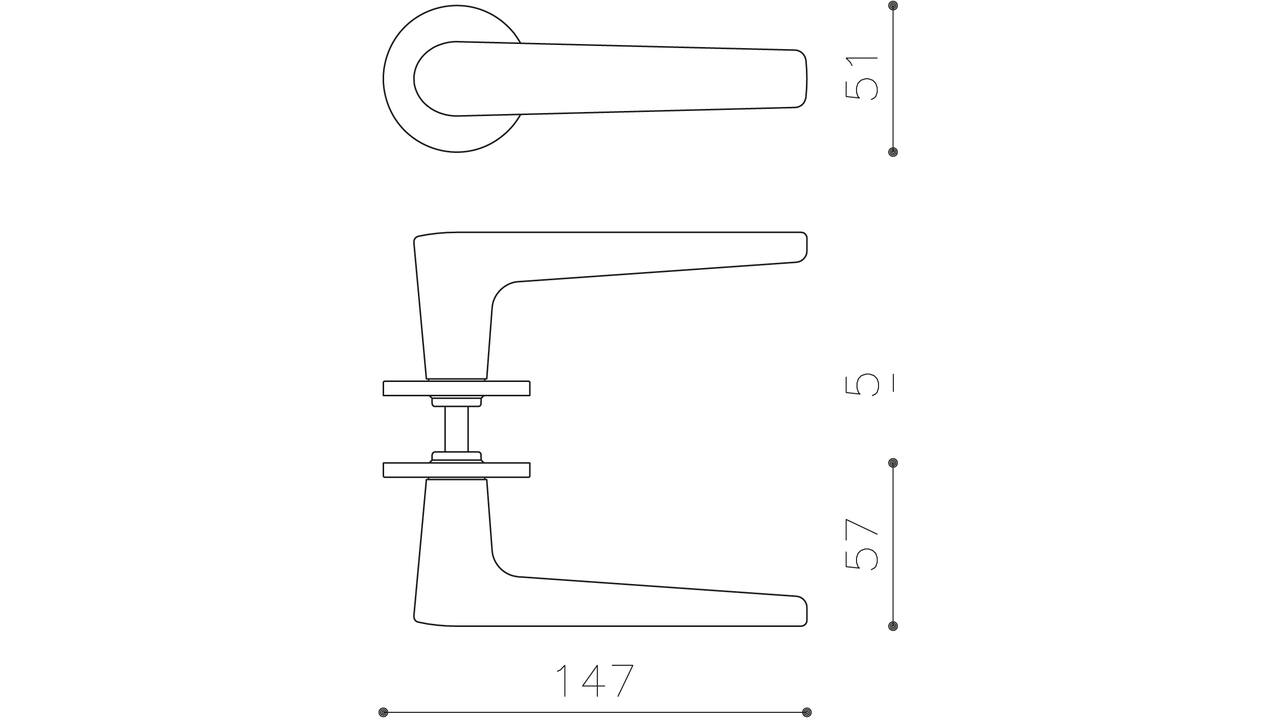 Olivari deurkruk Lugano + ronde geveerde rozet 51x5mm met nokken en doorgaande bevestiging Brons mat titaan PVD