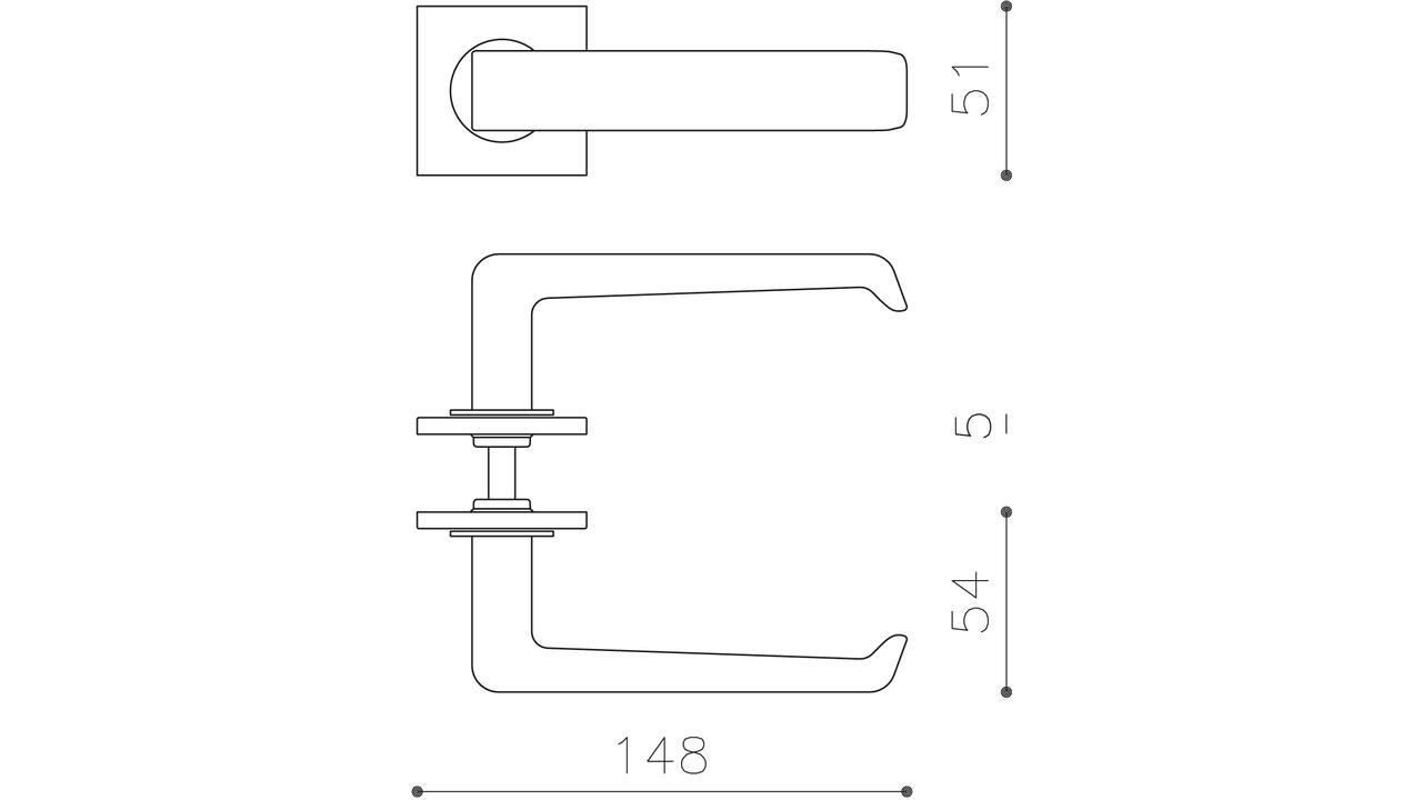 Olivari deurkruk Milano Q + vierkante geveerde rozet 51x5mm met nokken en doorgaande bevestiging Brons mat titaan PVD