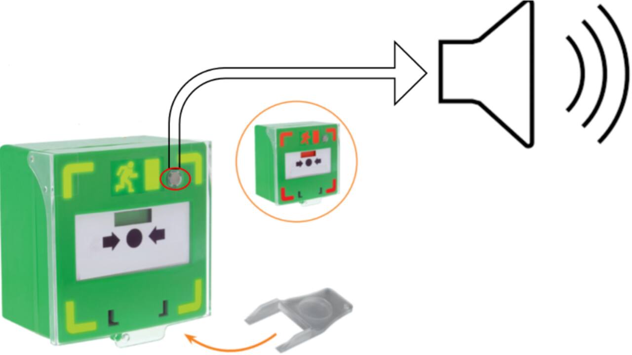 Nooddrukker met verlichting en een acoustisch alarm bij het optillen van de PVC kap