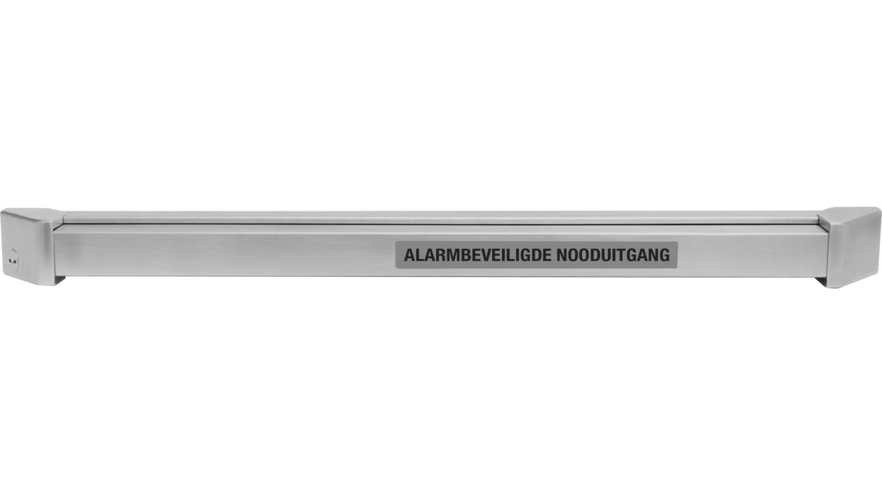 Push bar RVS m/voor+hoofdalarm+kont.1200 tbv 9mm tuimelaar inkortbaar 160mm.met gecertificeerde nood/verbreekschakelaar