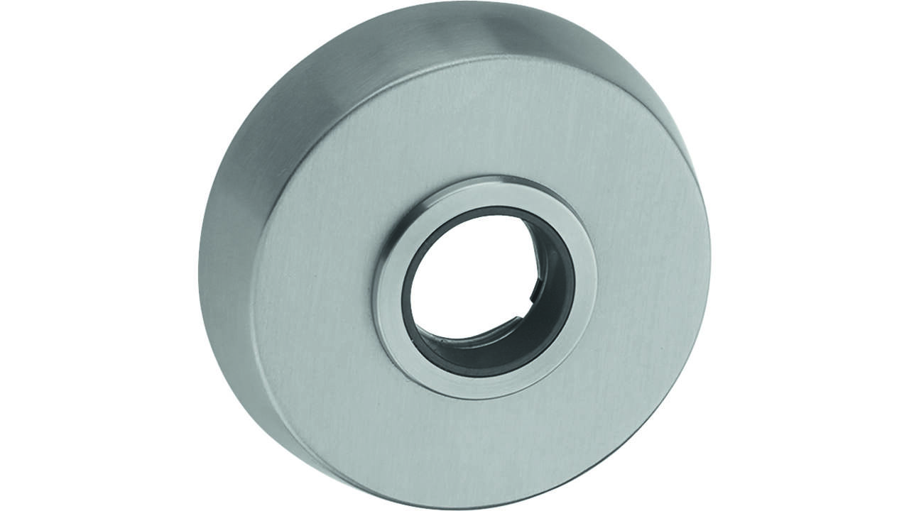 Veiligh.knop rozet rond met Q-gat RVS Ø53X12mm inclusief 8mm klik rozet met bevestiging 2 x M5