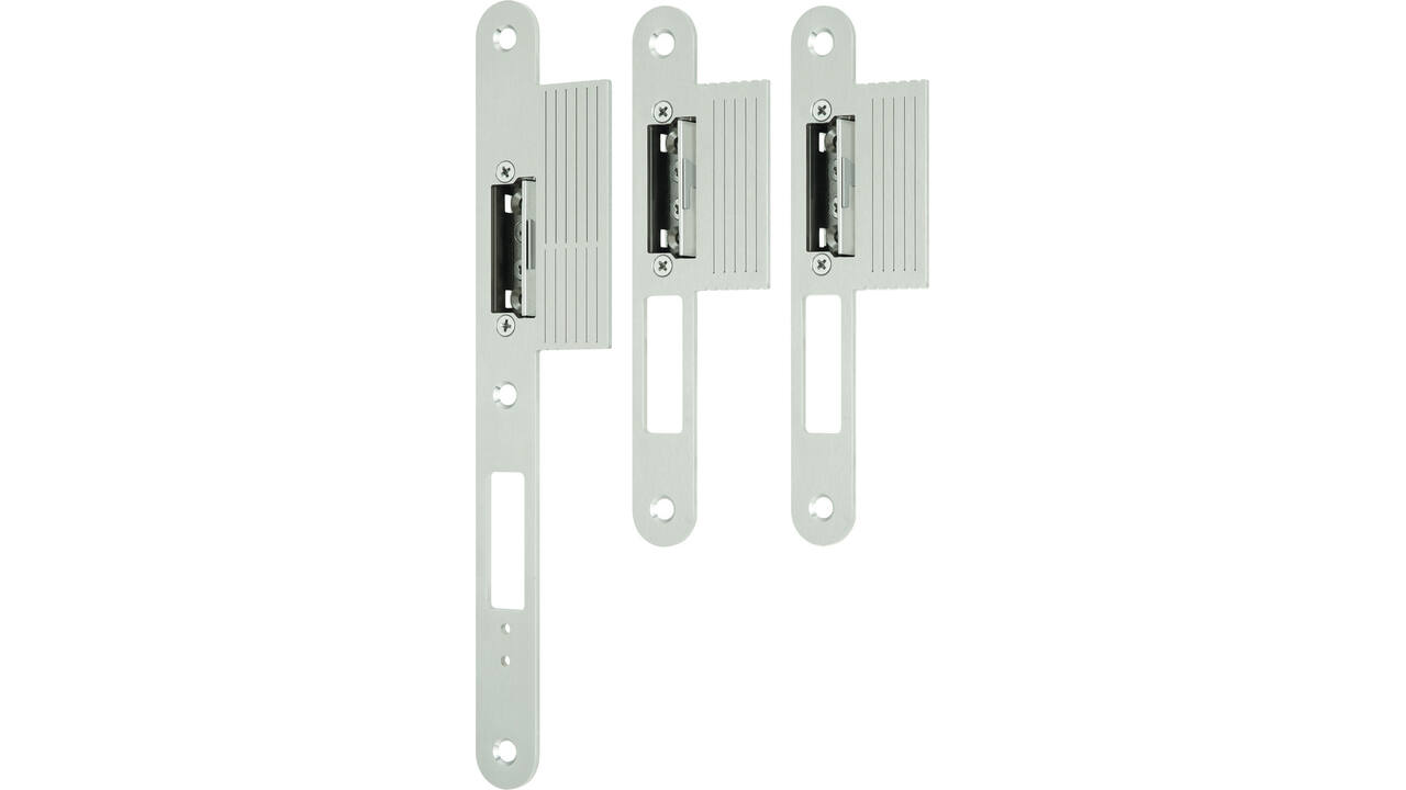 Sluitplaat afgerond hout vlak RVS nastelbaar 0-3mm tbv.6-pnts. Freewaylock met lip ls / rs bruikbaar. 24x270x3 / 24x185x3mm (2stuks)