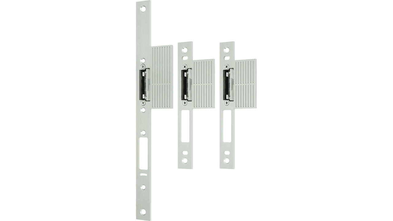 Voorplaat set rechthoekig m/lip 36mm voor tegenkastespagnolet ls/rs gecombineerd met een Freeway meerpunts slot de set bestaat uit 1x vpl. 320x24/36x3mm + 2 stuks vpl.185x24/36x3mm