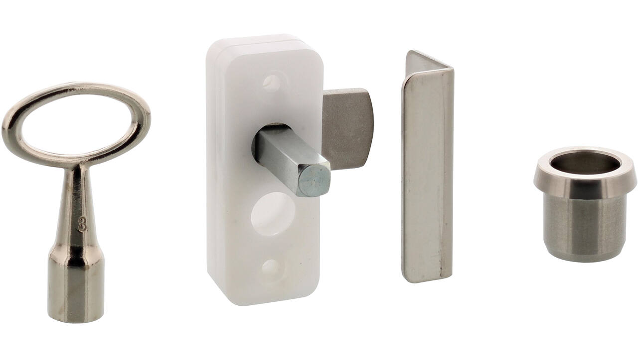 P+E opbouw meubelslot set compleet is geschikt voor kastdeuren met een deurdikte van 20mm en is universeel links en rechts toepasbaar. Deze kastsluiting kunt u toepassen om meubeldeuren, lades en kasten eenvoudig te vergrendelen. Standaard wordt een roestvast stalen sluitplaat, roestvast staal afdekrozet en een bedieningssleutel meegeleverd.