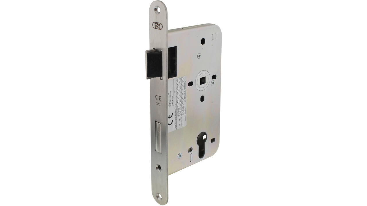 D+N slot PC72 doornmaat 60 mm met  8mm krukgat en delrin glijschoot voorzien van RVS voorplaat afgerond 25x235mm Din LS