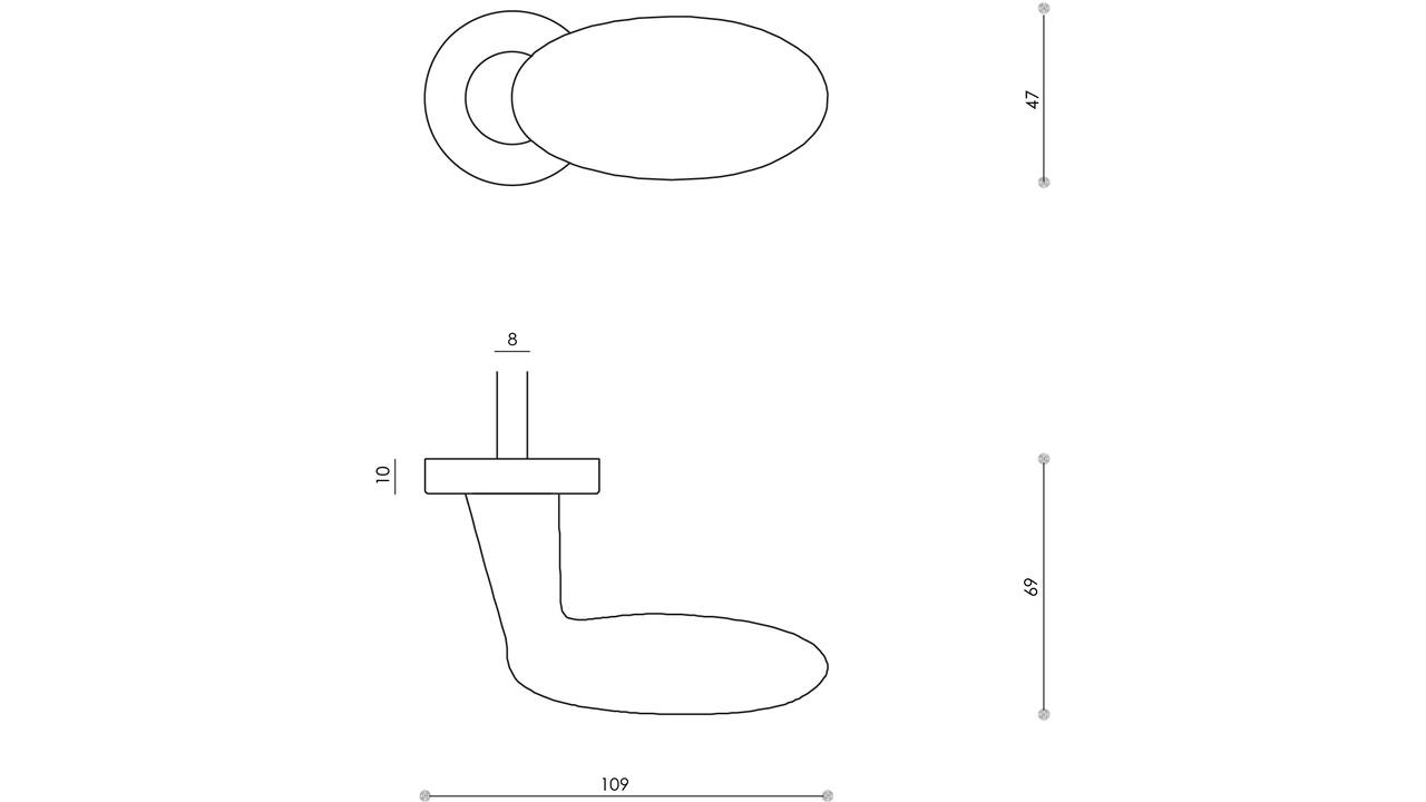 Olivari gatdeel Blindo rechts wijzend + rond rozet 51x5mm Messing titaan PVD