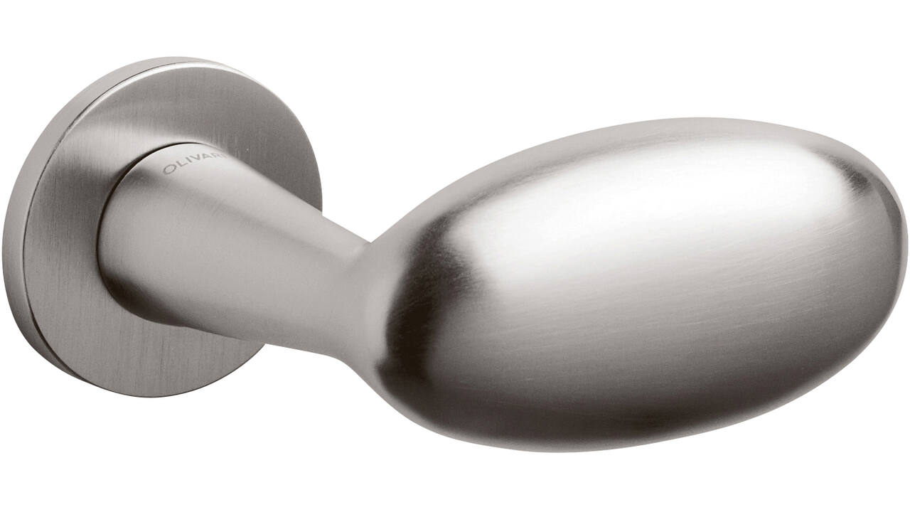 Olivari deurknop vast Blindo rechts wijzend + rond rozet 51x5mm met nokken en doorgaande bevestiging RVS mat titaan PVD