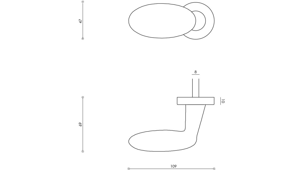 Olivari gatdeel Blindo Links wijzend + rond rozet 51x5mm Chroom