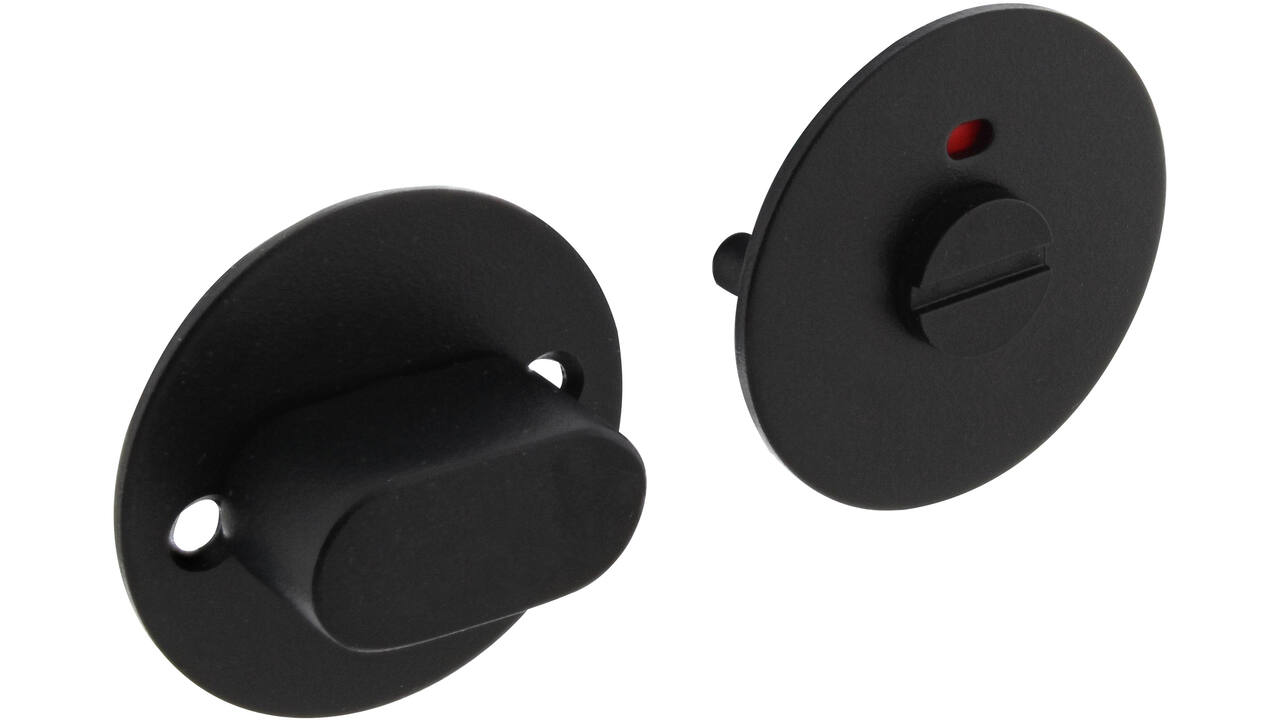 Rozetten garnituur V+B Ø55x2mm met knopje ZWART met 8mm stift voor deurdikte 40mm met 2 zwarte inbusboutjes M4x35mm