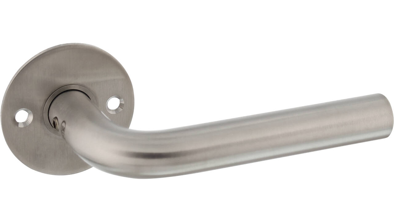 Deurkruk Gatdeel, L-model 18mm voor 8mm stift, vastdraaibaar op rozet Ø55mm met 2 schroefgaten h.o.h 38mm