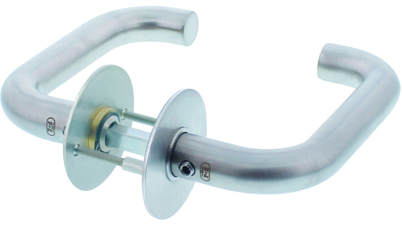 Deurkruk D-model Ø18mm met 8mm stift, vastdraaibaar op rozet Ø55mm