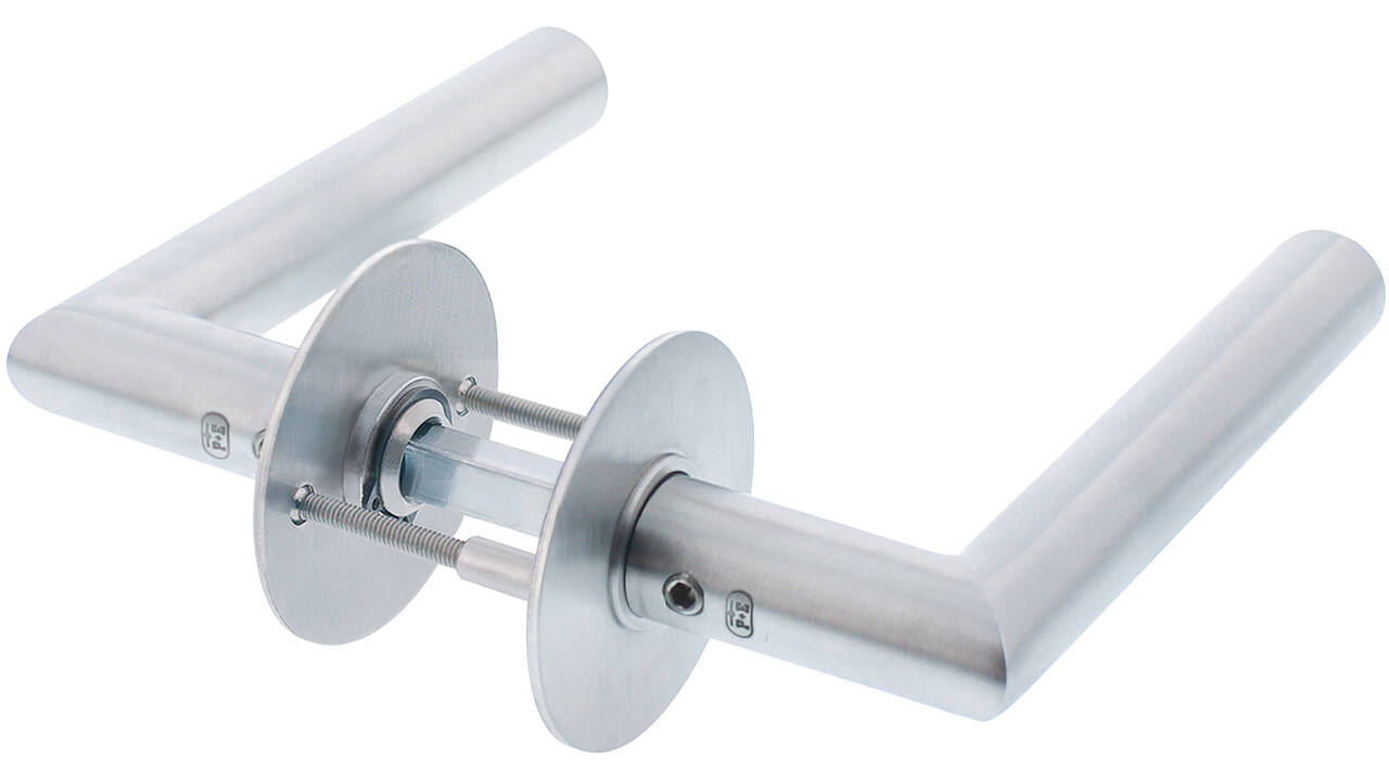 Deurkruk Haaks-model 90° Ø18mm met 8mm stift, vastdraaibaar op rozet Ø55mm