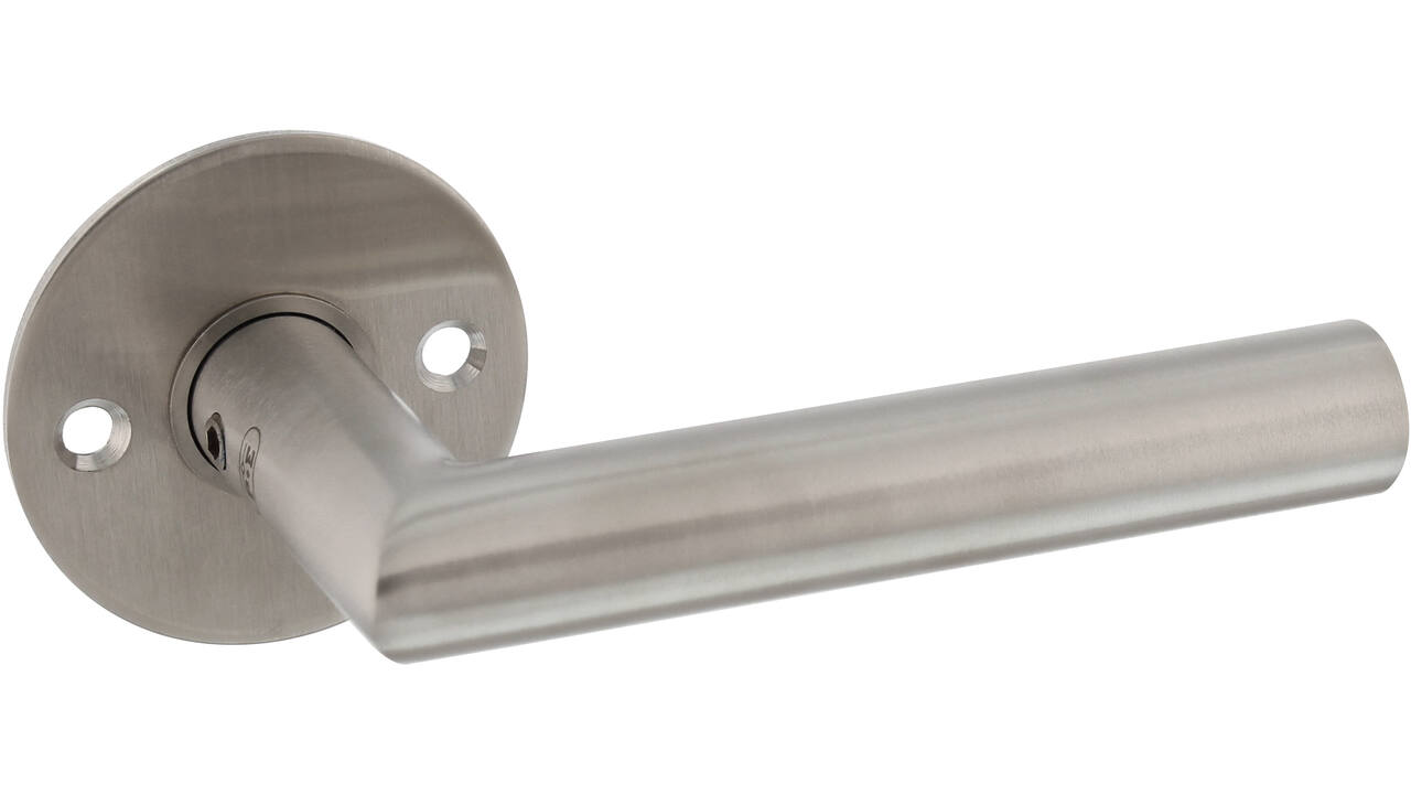 Deurkruk Gatdeel, Haaks-model 90°  Ø18mm voor 8mm stift, vastdraaibaar op rozet Ø55mm met 2 schroefgaten h.o.h 38mm