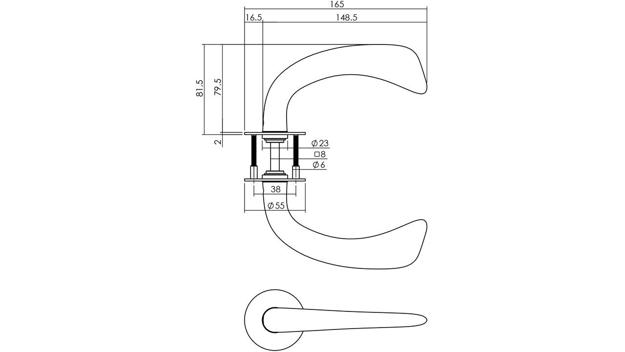 Deurkruk model "Erick" met 8mm stift, vastdraaibaar op rozet Ø55mm