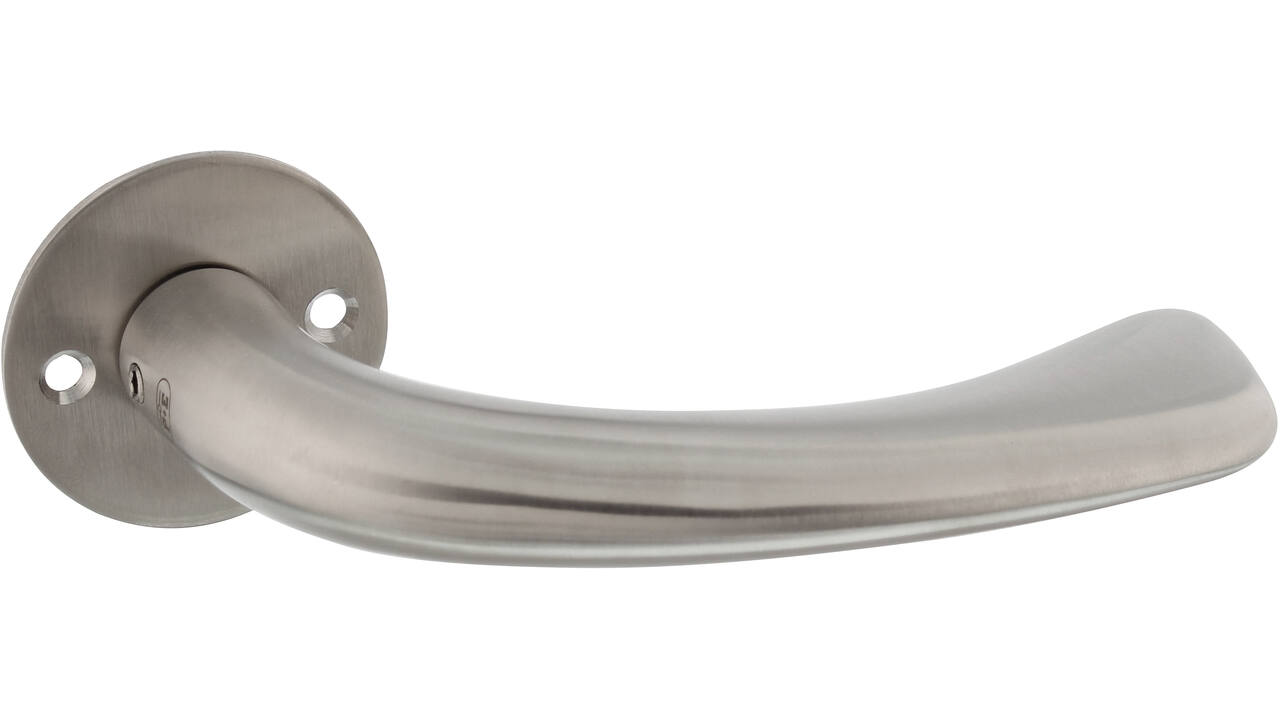 Deurkruk Gatdeel, model "Erick" voor 8mm stift, vastdraaibaar op rozet Ø55mm met 2 schroefgaten h.o.h 38mm