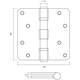 Kogellagerscharnier afgerond 3,5" (89x89x2,5mm) CE inclusief schroeven PVD messing mat