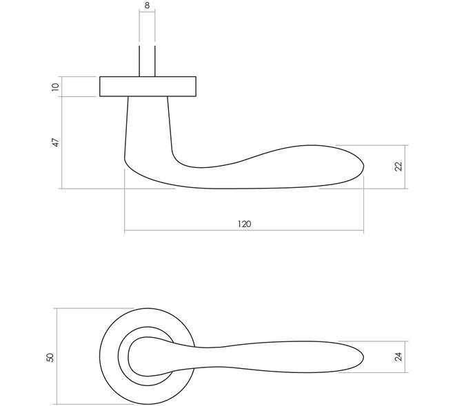 Deurkruk Banaan met rozet verdekt ø49x7mm messing ongelakt