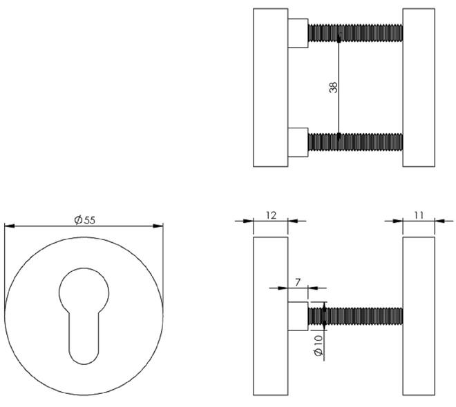 SKG3 veiligheidsrozetten rond verdekt ø55x12mm profielcilindergat messing ongelakt