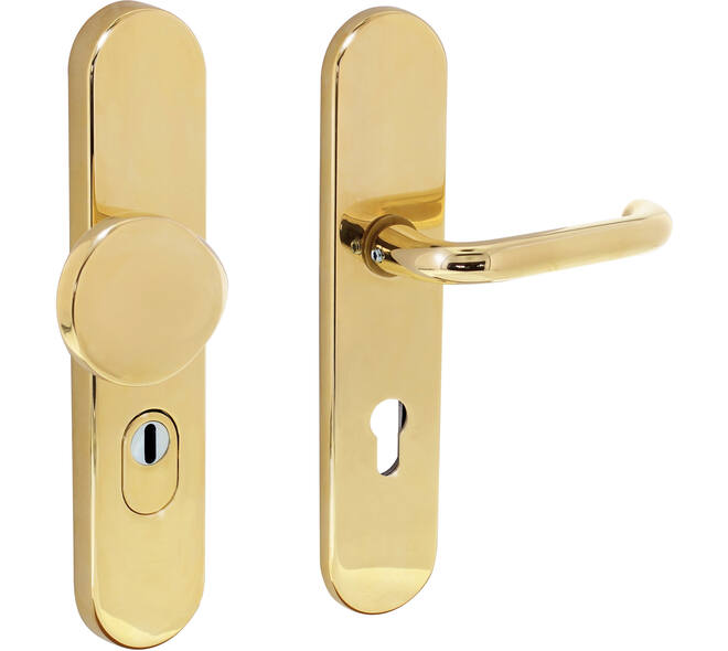 SKG3 veiligheidsbeslag ovaal verdekt 252x54mm greep/kruk Rond profielcilindergat 72mm met kerntrekbeveiliging messing ongelakt