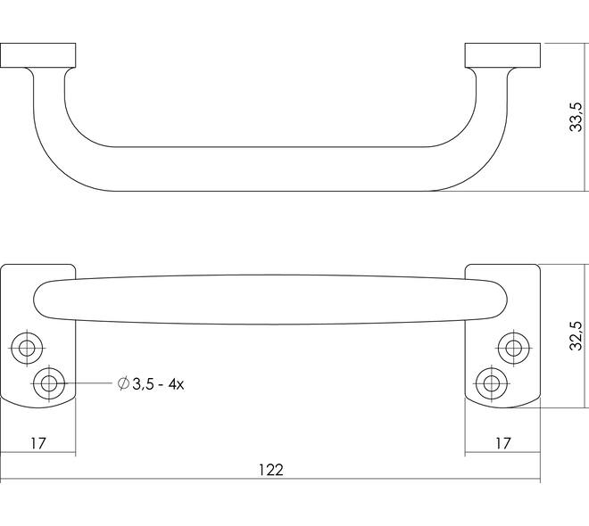 Handgreep Haags model 120mm messing ongelakt