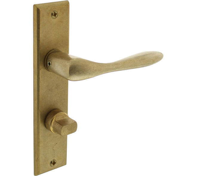 Deurkruk Banaan met schild rechthoekig 181x41mm wc 63/8mm messing getrommeld