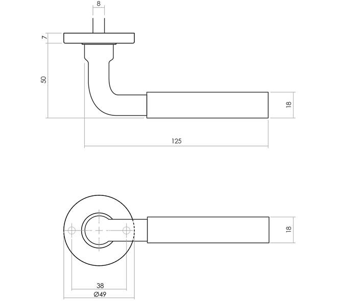 Deurkruk Palma met rozet verdekt ø49x7mm messing getrommeld