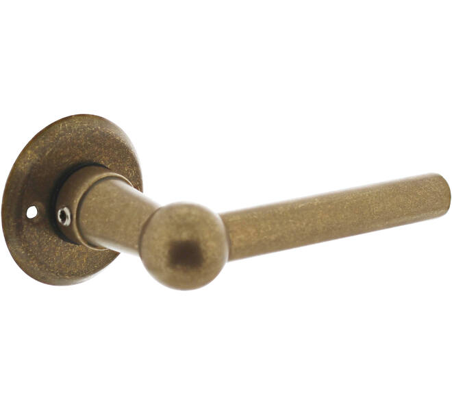 Deurkruk L/L bol met rozet ø50x5mm messing getrommeld