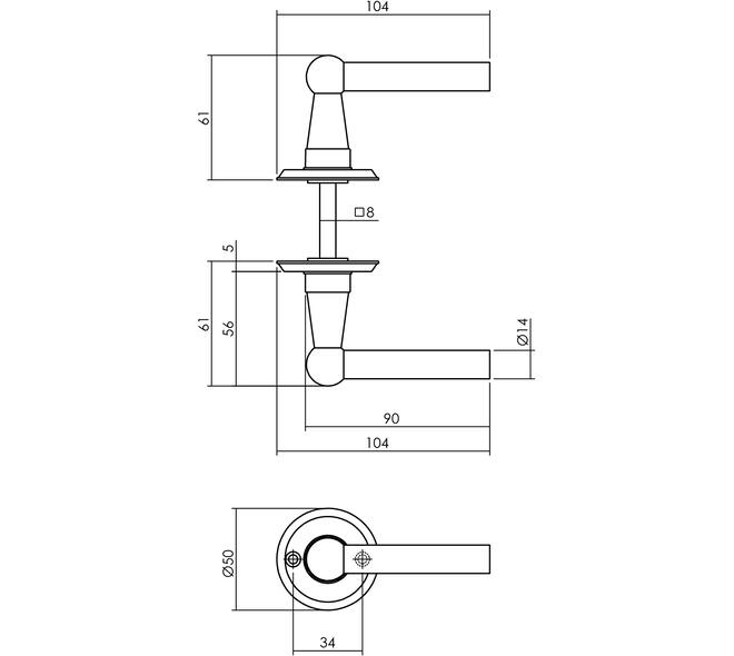 Deurkruk L/L bol met rozet ø50x5mm messing getrommeld