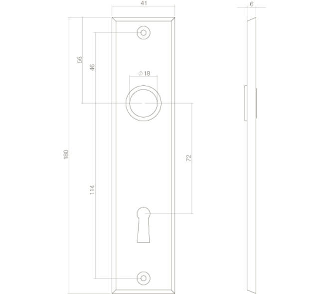 Schilden rechthoekig 181x41x7mm sleutelgat 72mm messing getrommeld