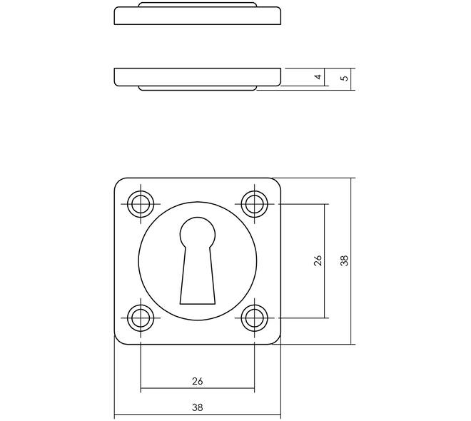 Sleutelrozetten 38x38x5mm messing getrommeld
